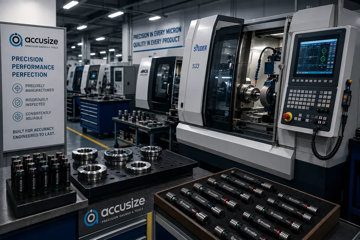 Accusize manufacturing floor with precision thread grinding machine